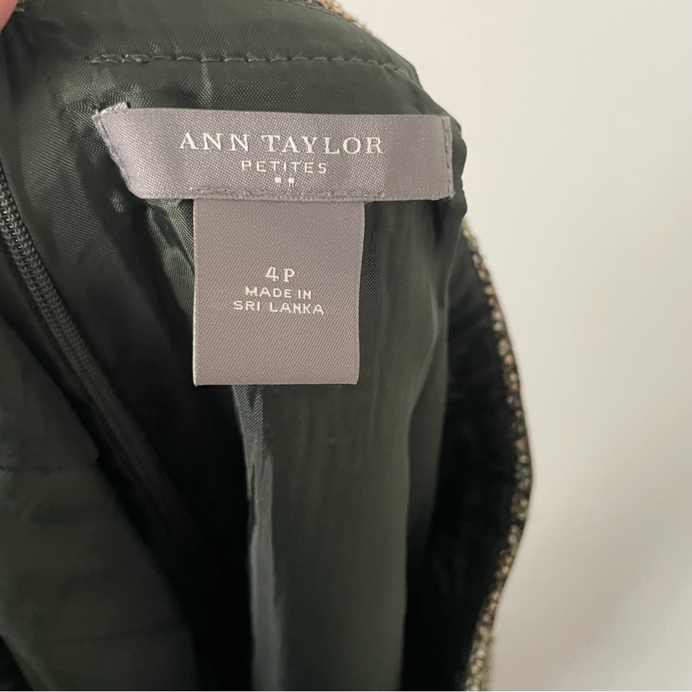 Vintage Y2K Ann Taylor Green Brown Tweed Bow Detail Dark Academia Skirt 4 Petite - Picture 5 of 5